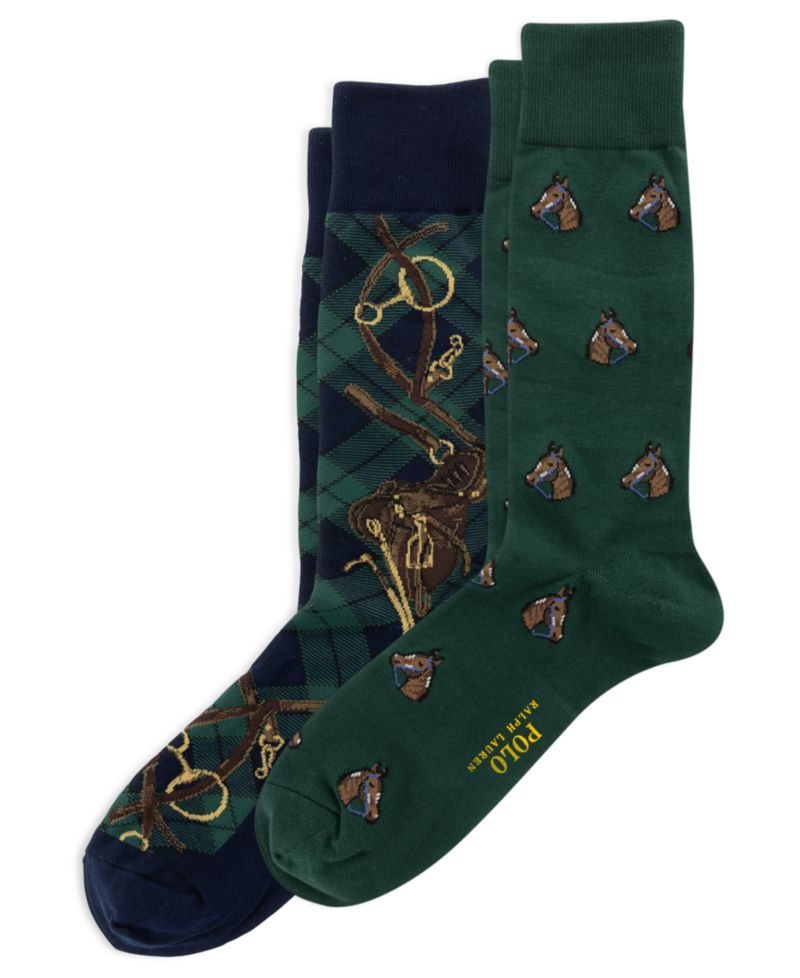 Men's Horse/Bridle Crew Ribbed Socks, 2-Pack