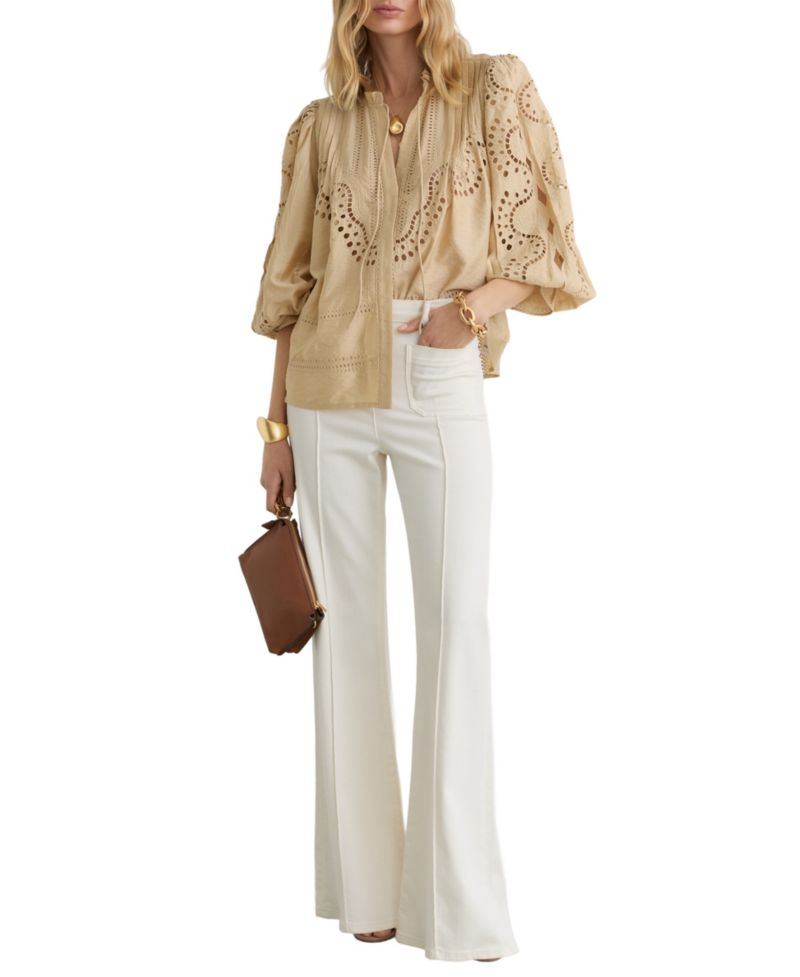 Women's Broderie Anglaise Tie-Neck Blouse
