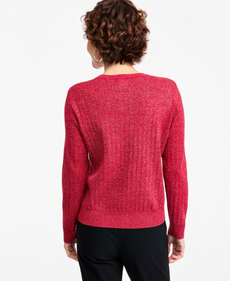 Women's Long-Sleeve Crewneck Pointelle Cardigan