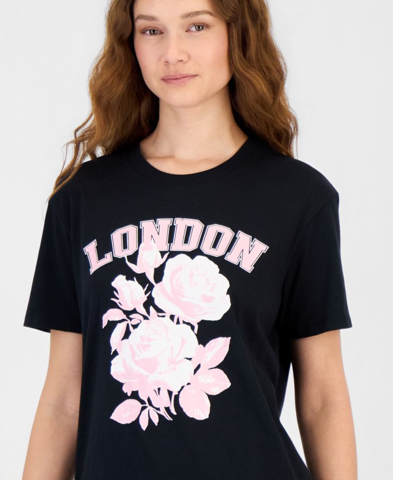 Juniors' London Rose Graphic Print T-Shirt
