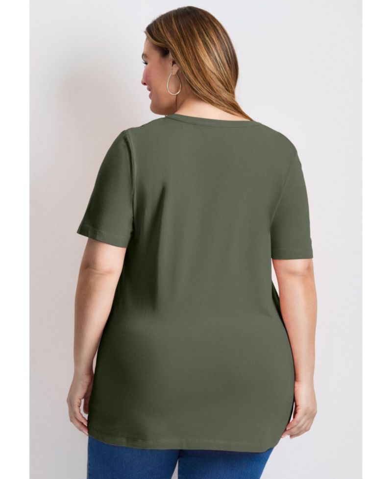 Women's Plus Size Short Sleeve Henley Tunic Top
