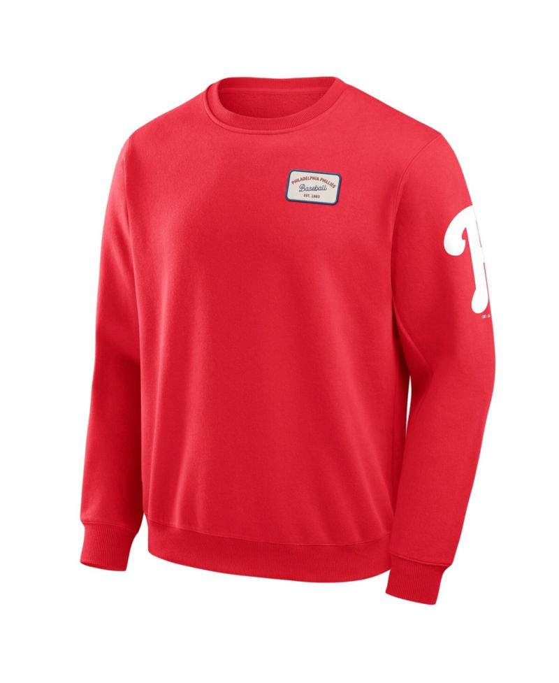 Men's Red Philadelphia Phillies Washed Crew Neck Pullover Sweatshirt