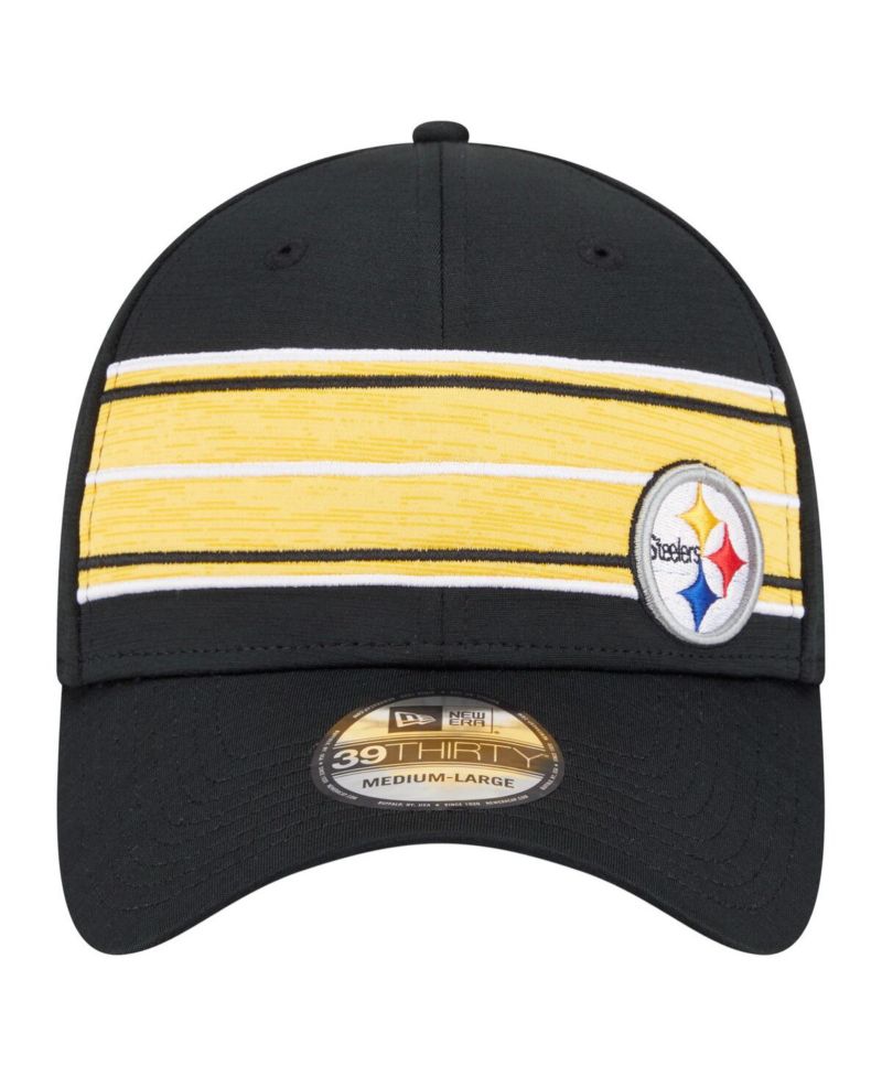 Men's Black Pittsburgh Steelers Stripes 39THIRTY Flex Hat