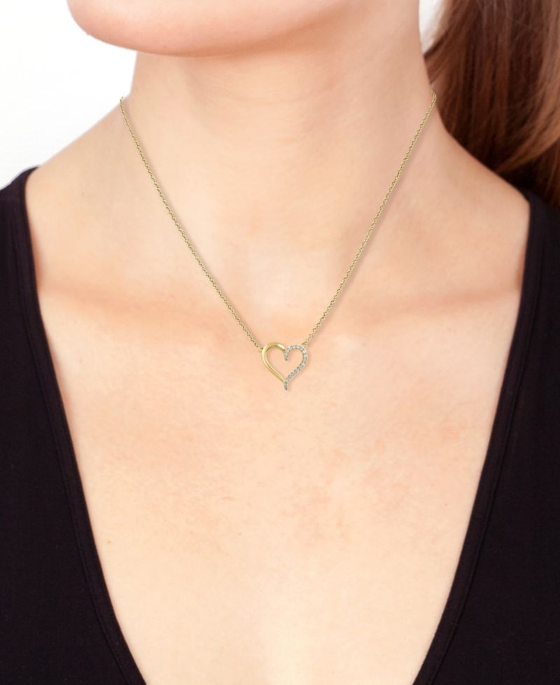 EFFY® Diamond Heart 18" Pendant Necklace (1/8 ct. t.w.) in Sterling Silver or Gold-Plated Sterling Silver