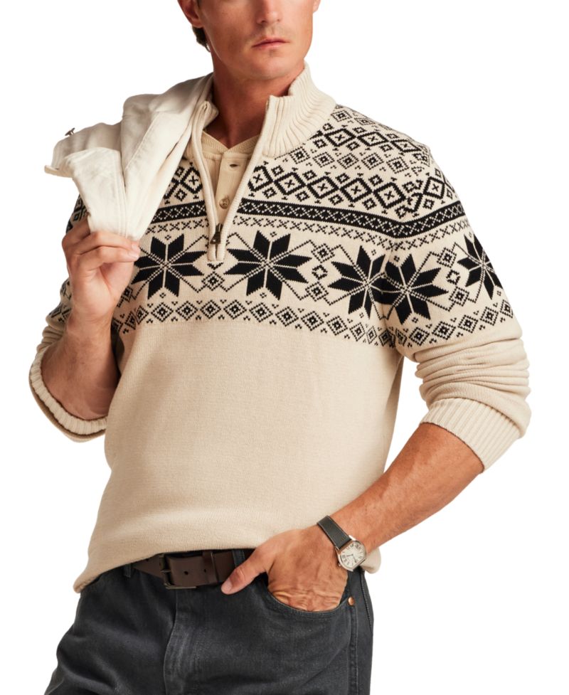 Men's Snowflake Yoke Quarter-Zip Sweater