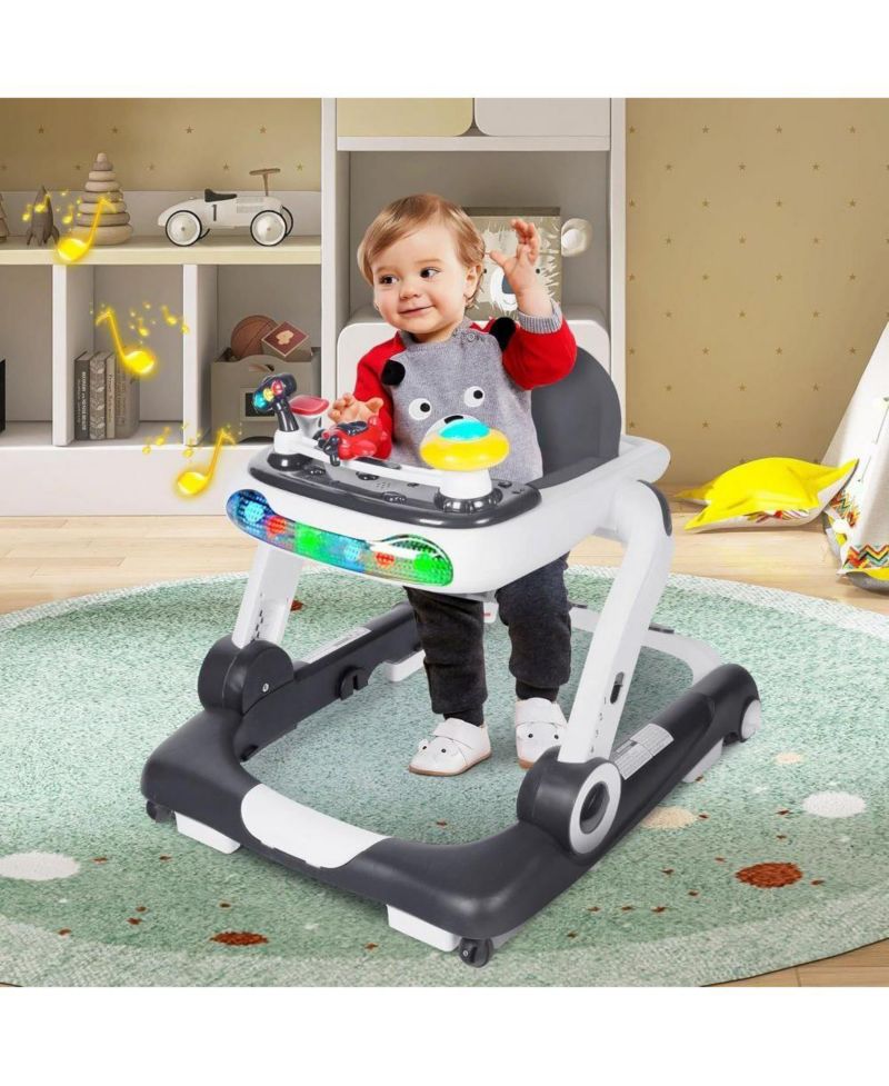 5-in-1 Baby Activity Walker with Music and Lights, Adjustable Height and Safety Bumper