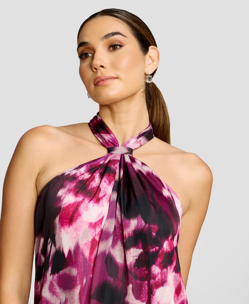 Women's Floral-Print Gathered Halter Neck W Built Up Back Column Shift Maxi Dress