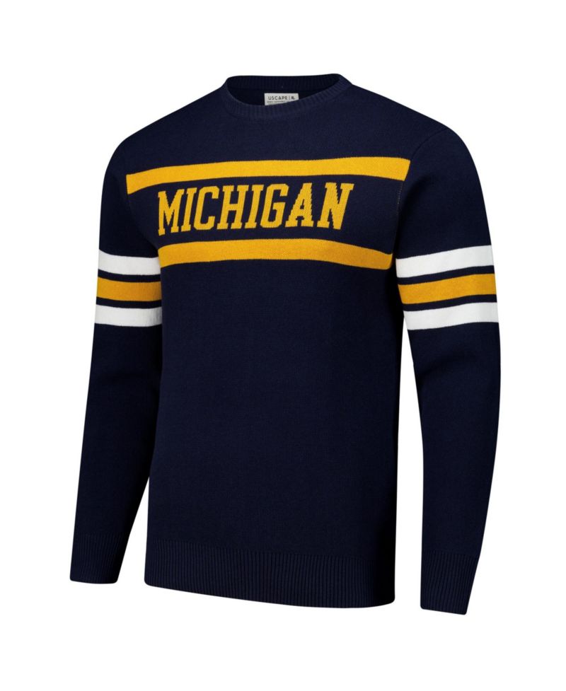 Men's and Women's Navy Michigan Wolverines Renew Knit Vintage Pullover Sweater