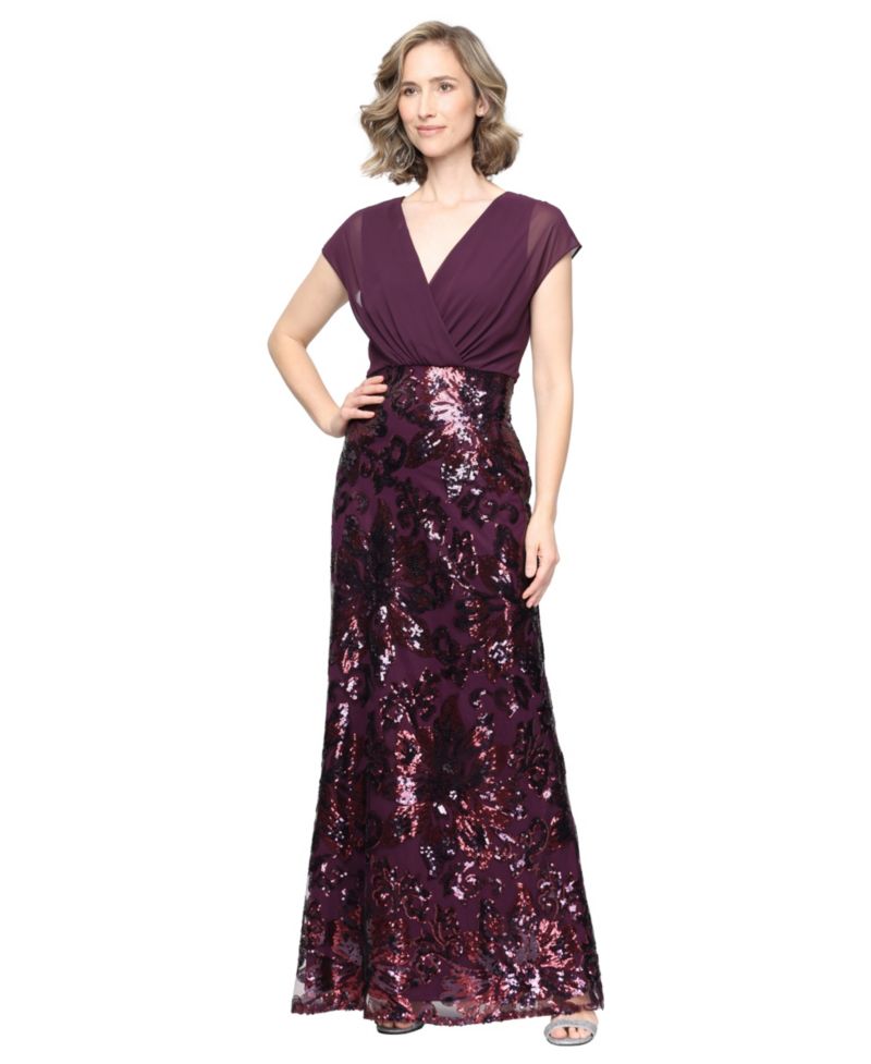 Petite Sequin Surplice Neck Long Dress