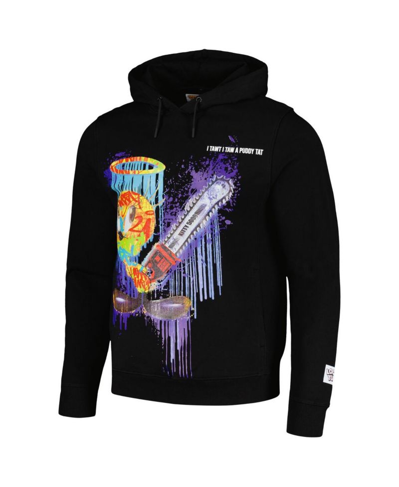 Men's and Women's Black Looney Tunes Tweety Bird Splatter Horror Pullover Hoodie