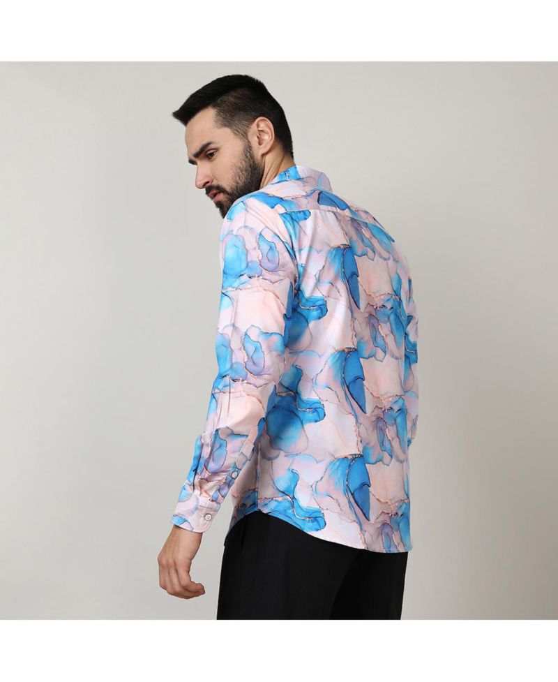 Men's Sky Blue & Ivory White Marble Shirt