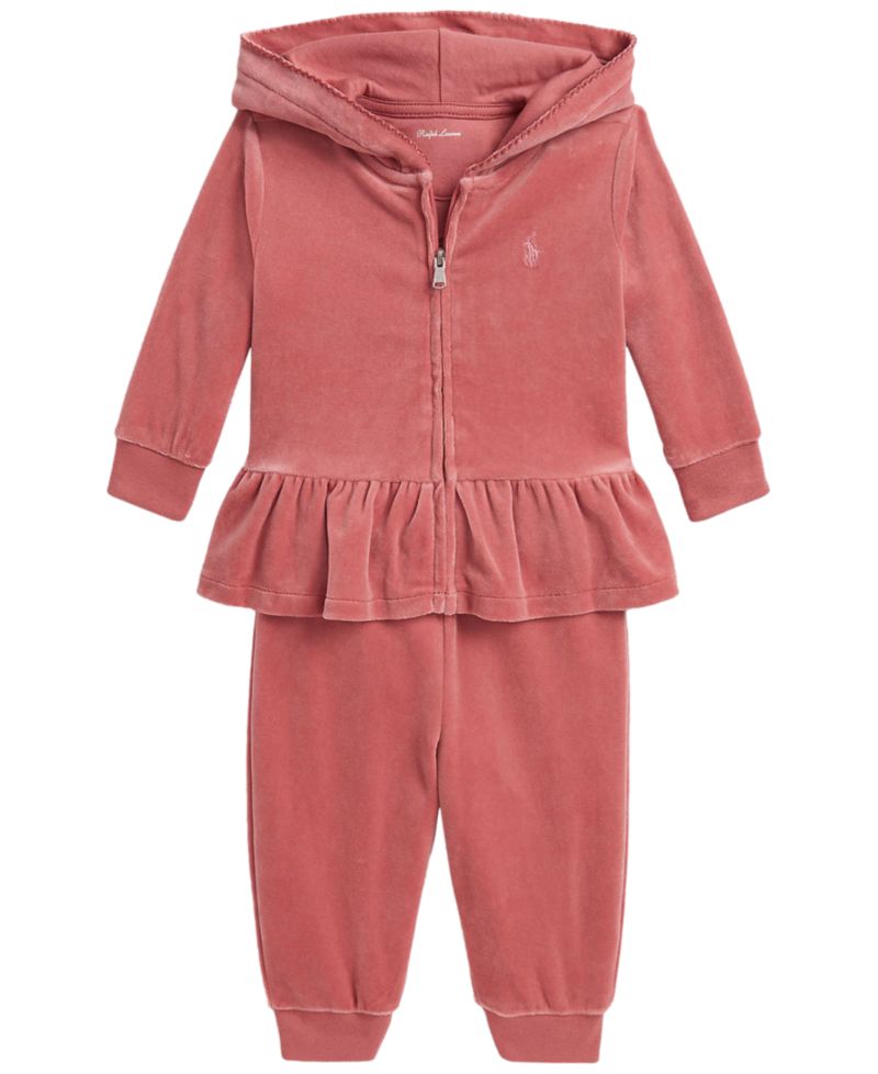 Baby Girls' Long-sleeve Velour Hoodie and Jogger Pants, 2-Piece Set