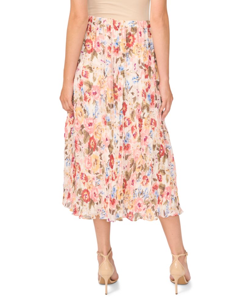 Women's Circular Floral Pleated A-Line Midi Skirt