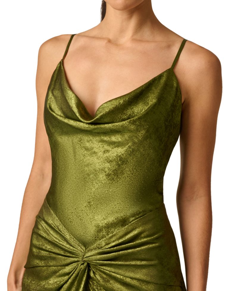 Women's Cowl Neck Foiled Chiffon Maxi Front Slit Dress
