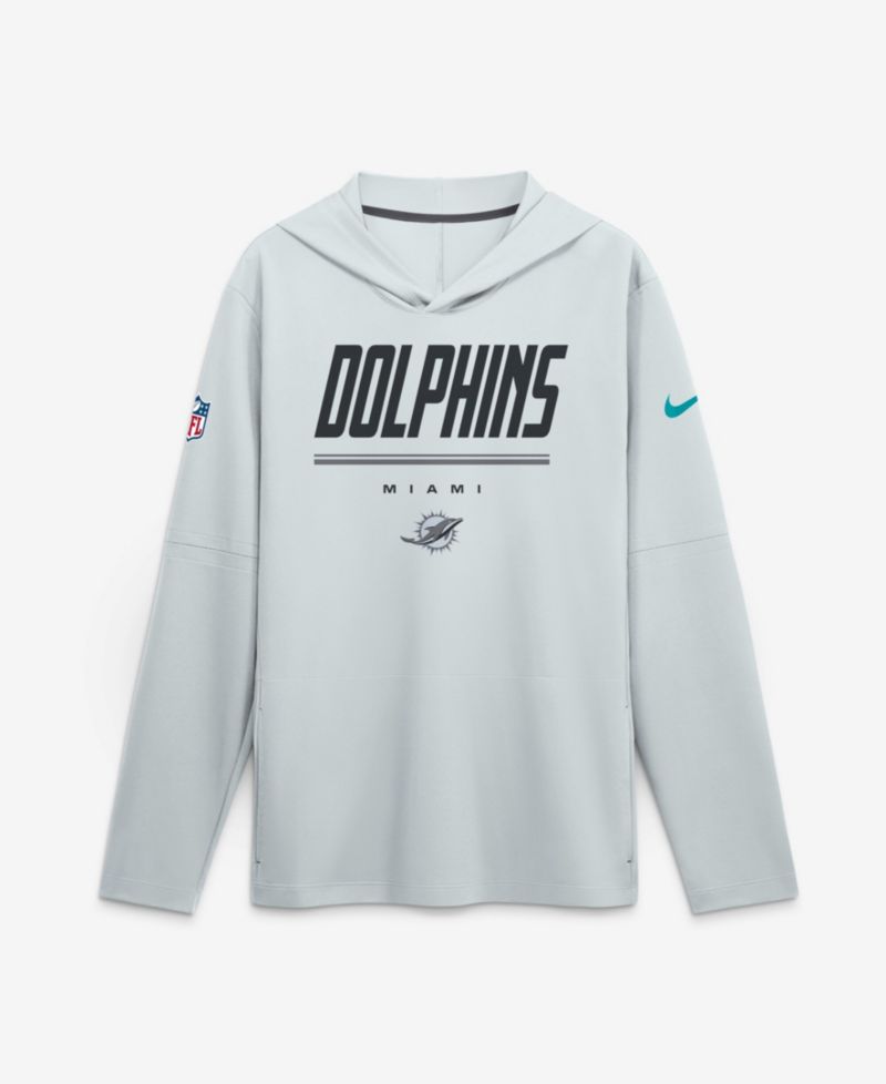 Men's Platinum Miami Dolphins Sideline Game On Lightweight Long Sleeve Dri-FIT Hoodie