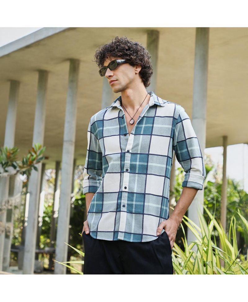 Men's Steel Blue Overlaping Check Shirt