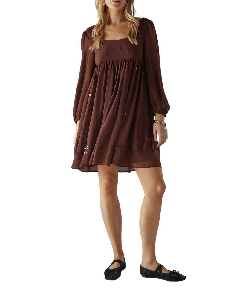 Women's Hand Embellished Square Neck Mini Dress