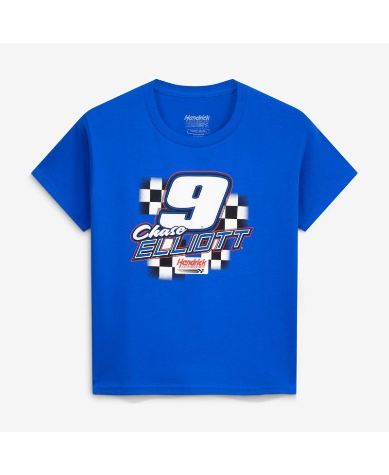 Big Boys and Girls Royal Chase Elliott 9 Multi-Sponsor T-Shirt