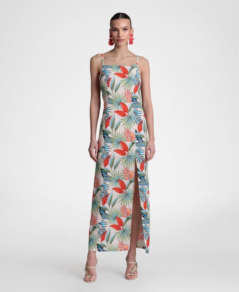 Women's Linen-Blend Maxi Slit Front Dress
