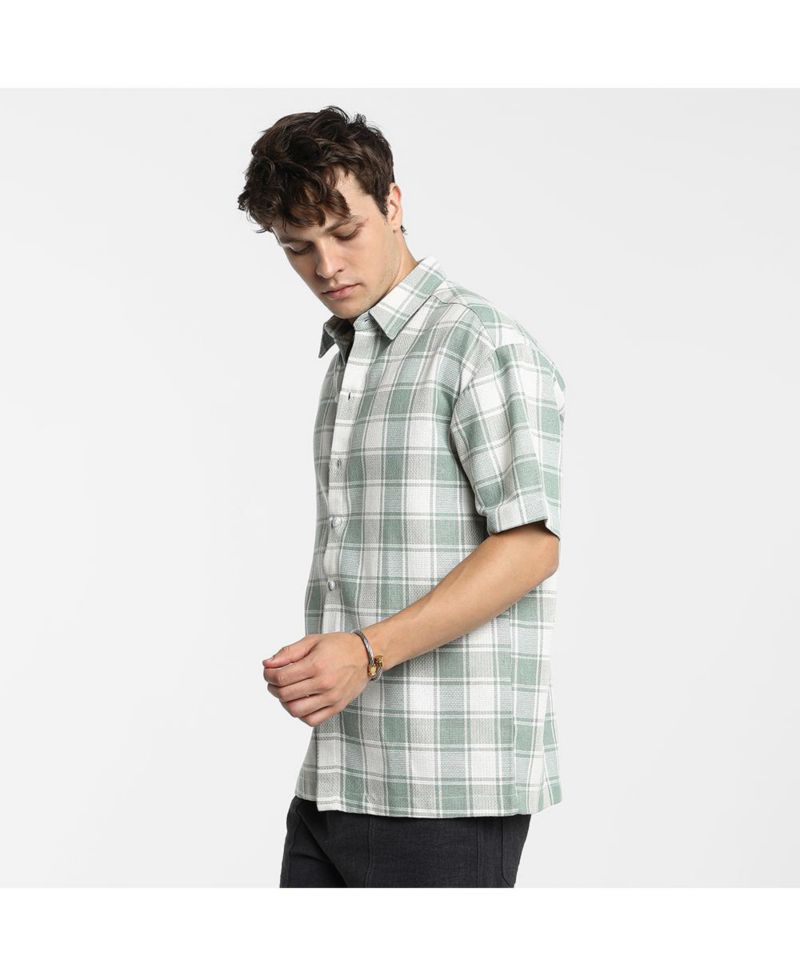 Men's Sage Green and Powder White Buffalo Check Shirt