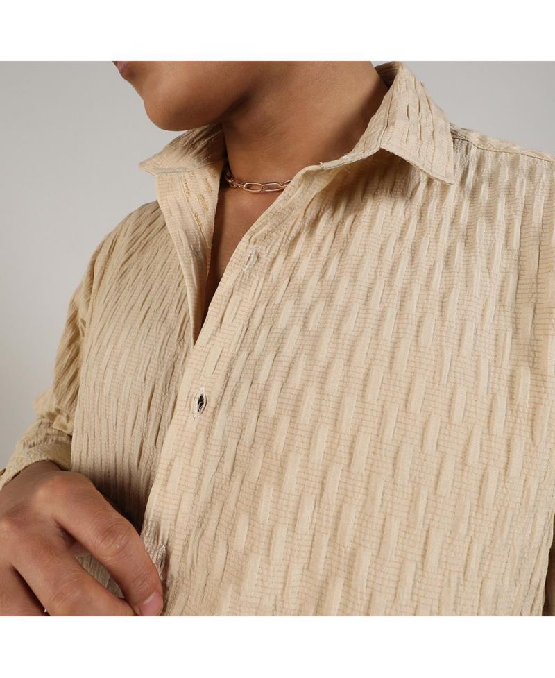 Men's Butter Yellow Crinkled-Weave Shirt