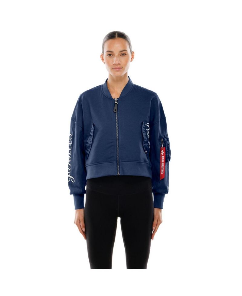X Alpha Industries Women's Navy New York Yankees Cropped Full-Zip Jacket