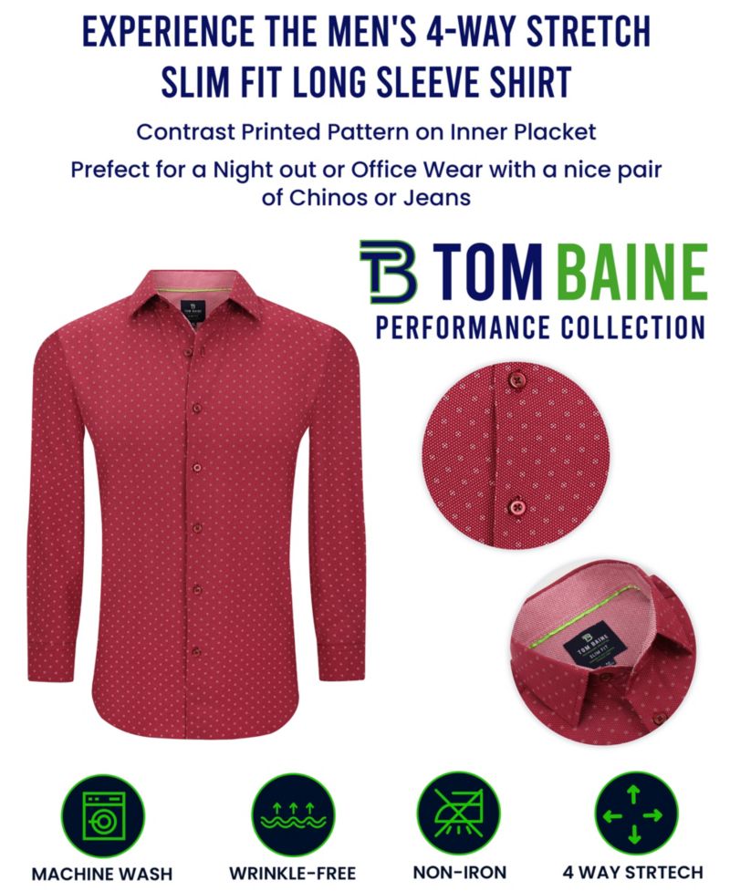 Men's Slim Fit Performance Long Sleeve Geometric Button Down Dress Shirt