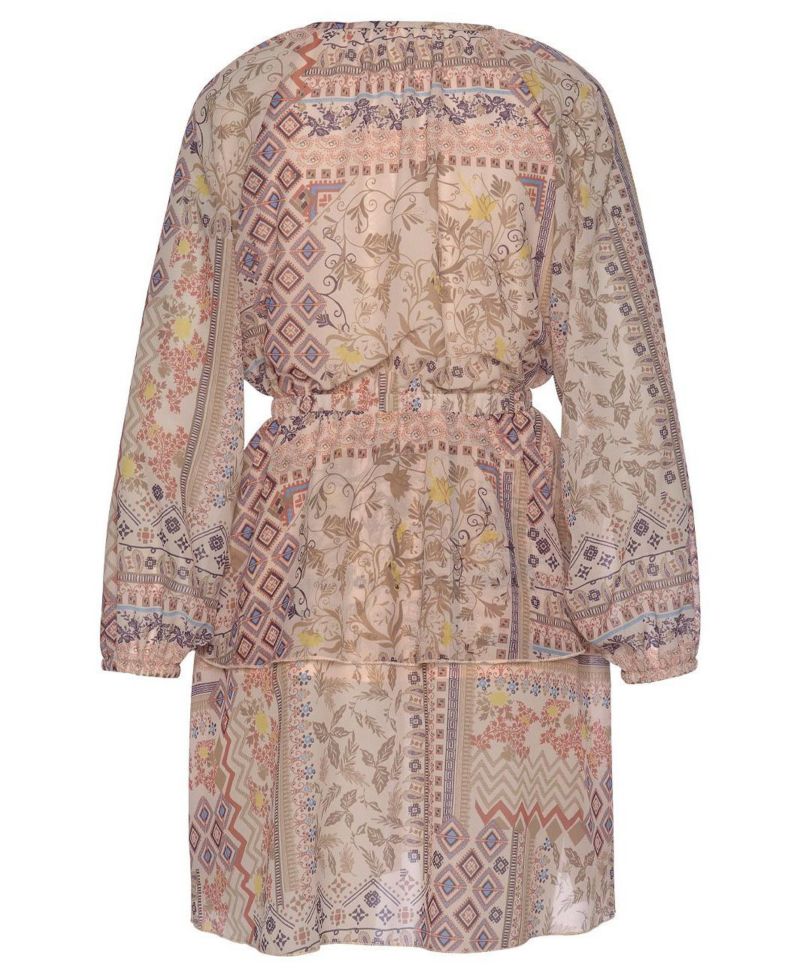 Women's Printed Tie Neck Ruffle-Trim V-Neck Short Dress