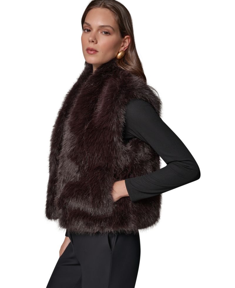 Petite Faux Fur Sleeveless Collared Vest
