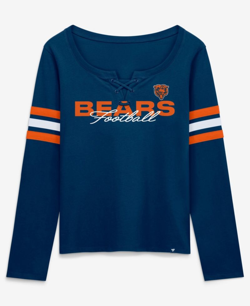 Women's Navy Chicago Bears Team First Coverage Scheme Lace-Up Long Sleeve T-Shirt