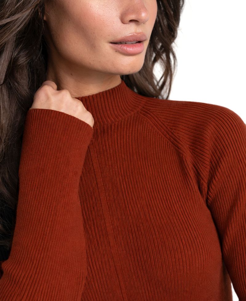Women's Long-Sleeve Turtleneck Mixed-Ribbed Sweater