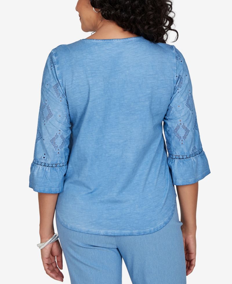 Petite Provence Tonal Diamond Applique Crewneck 3/4-Sleeve Top
