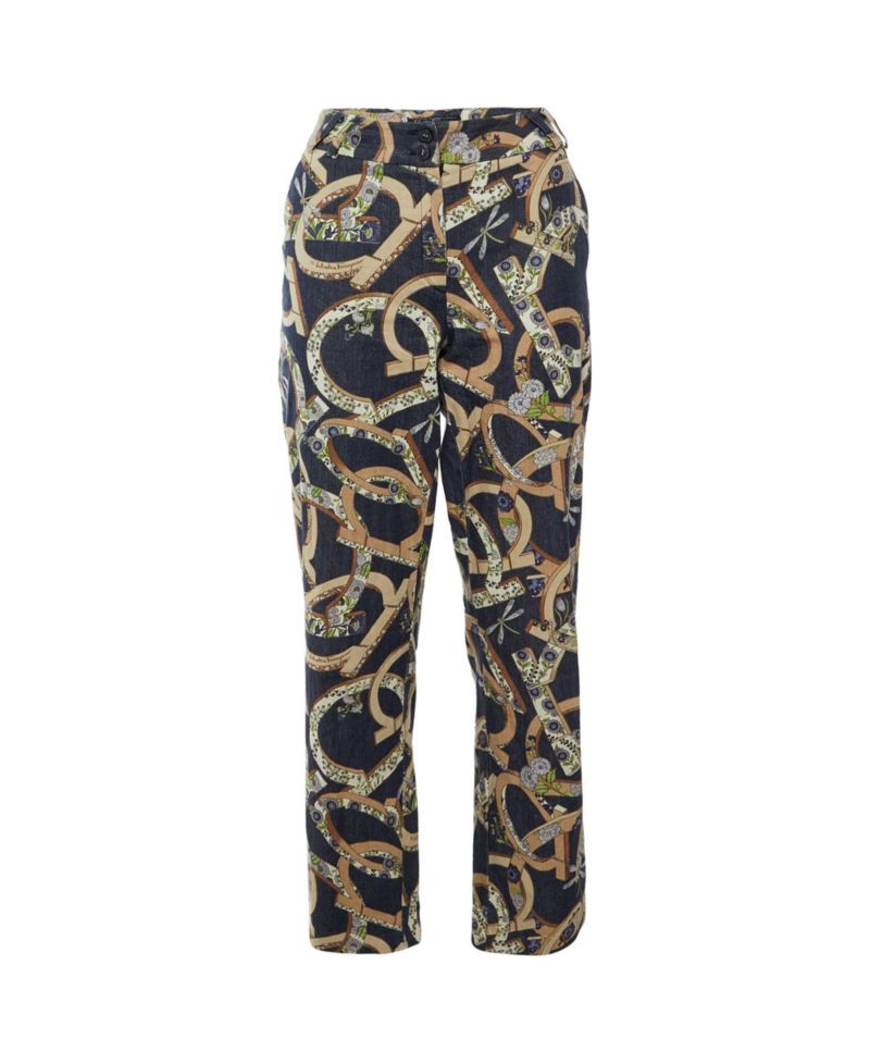 Women's Floral Gancini Print Denim Straight Jeans
