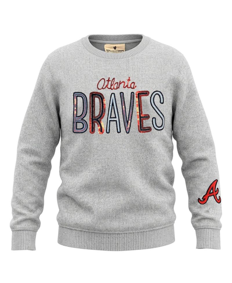 Big Girls Heather Gray Atlanta Braves Nantucket Sequin Fleece Crewneck Sweatshirt