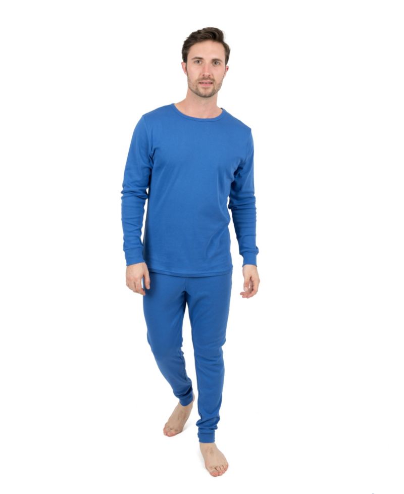 Mens Matching Family Two Piece Cotton Long Sleeve Shirt and Pants Solid Color Pajamas
