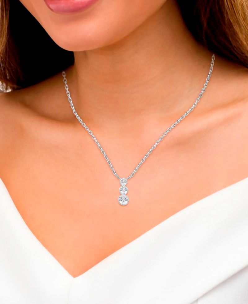 Lab-Grown Diamond 3-Stone Pendant Necklace (2 ct. t.w.) in 14k White Gold