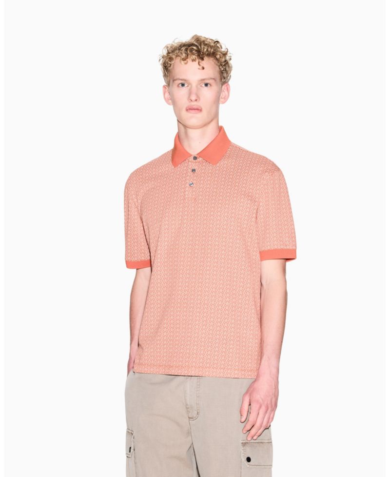 Men's Short Sleeve Pique Allover Logo Print Polo Shirt