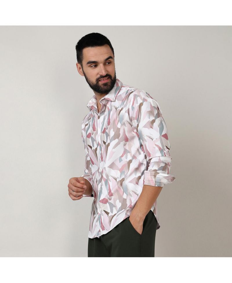 Men's Nude Pink & Ivory White Petal Block Shirt