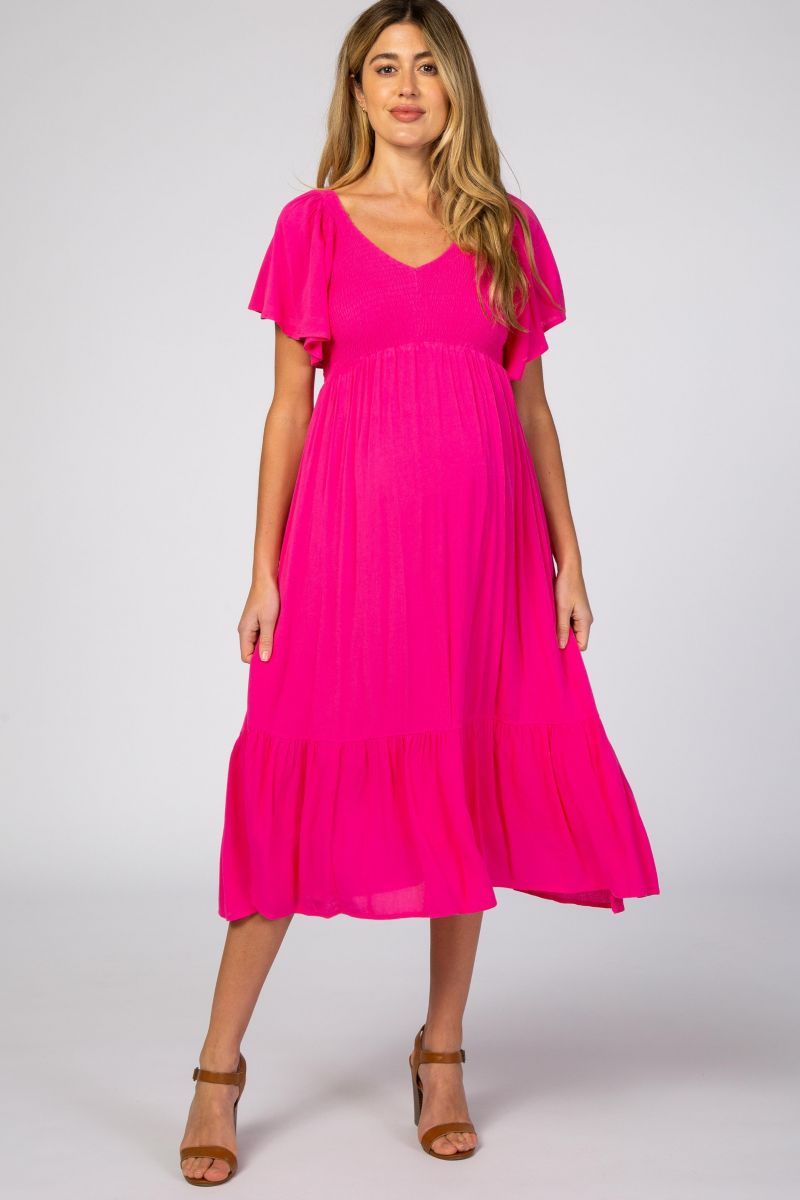 Women's Fuchsia Smocked Ruffle Dress