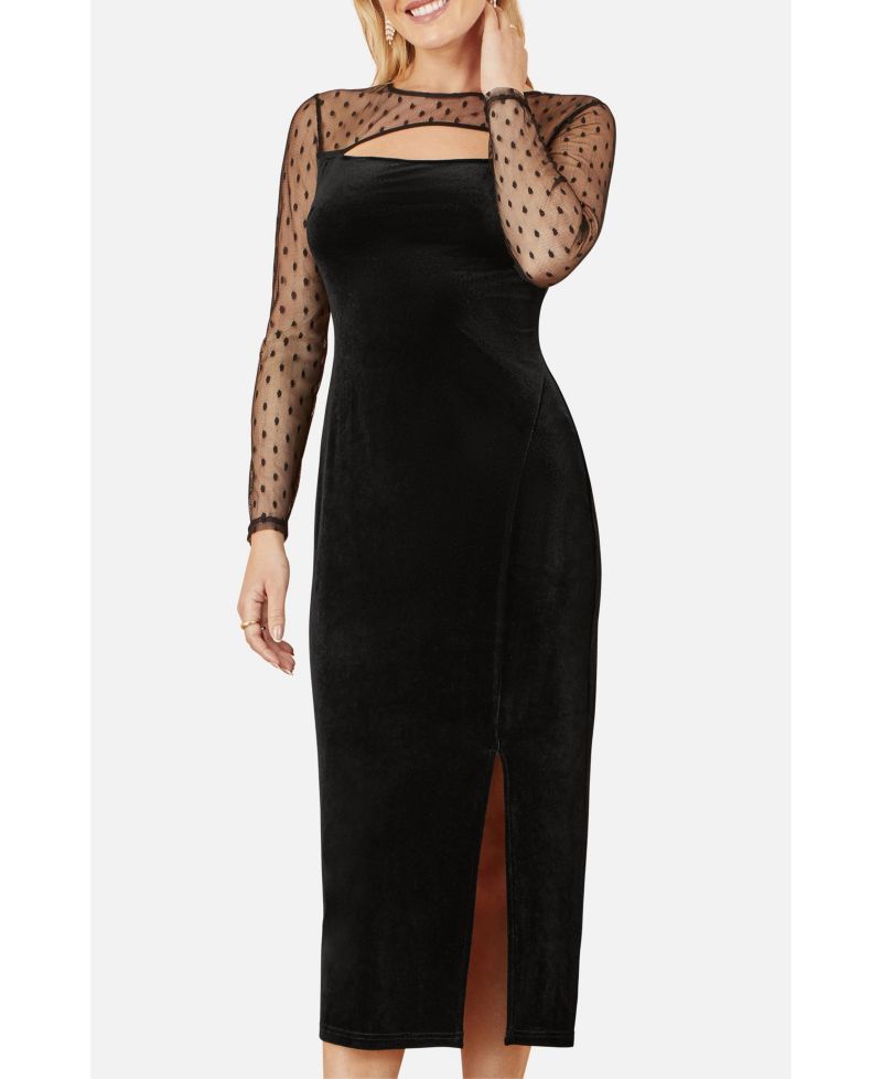Women's Velvet With Slash Neckline Midi Dress