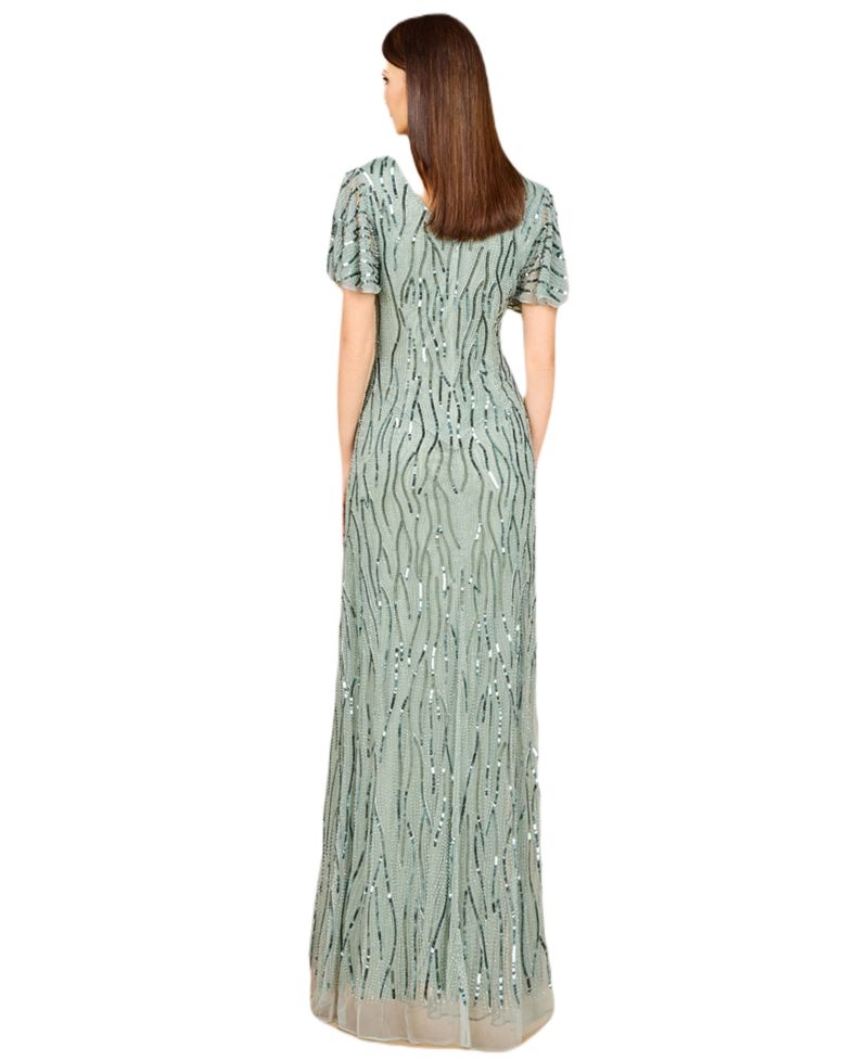 Women's Beaded Gown With Cape Sleeves