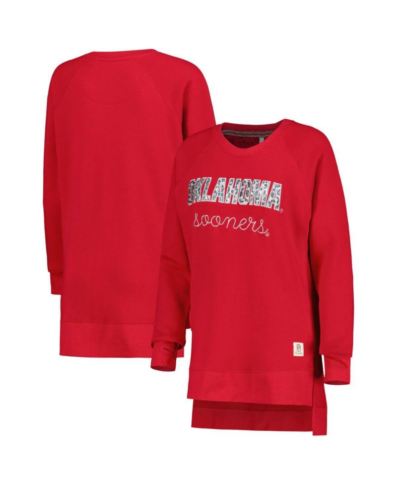 Women's Crimson Oklahoma Sooners Steamboat Animal Print Raglan Pullover Sweatshirt
