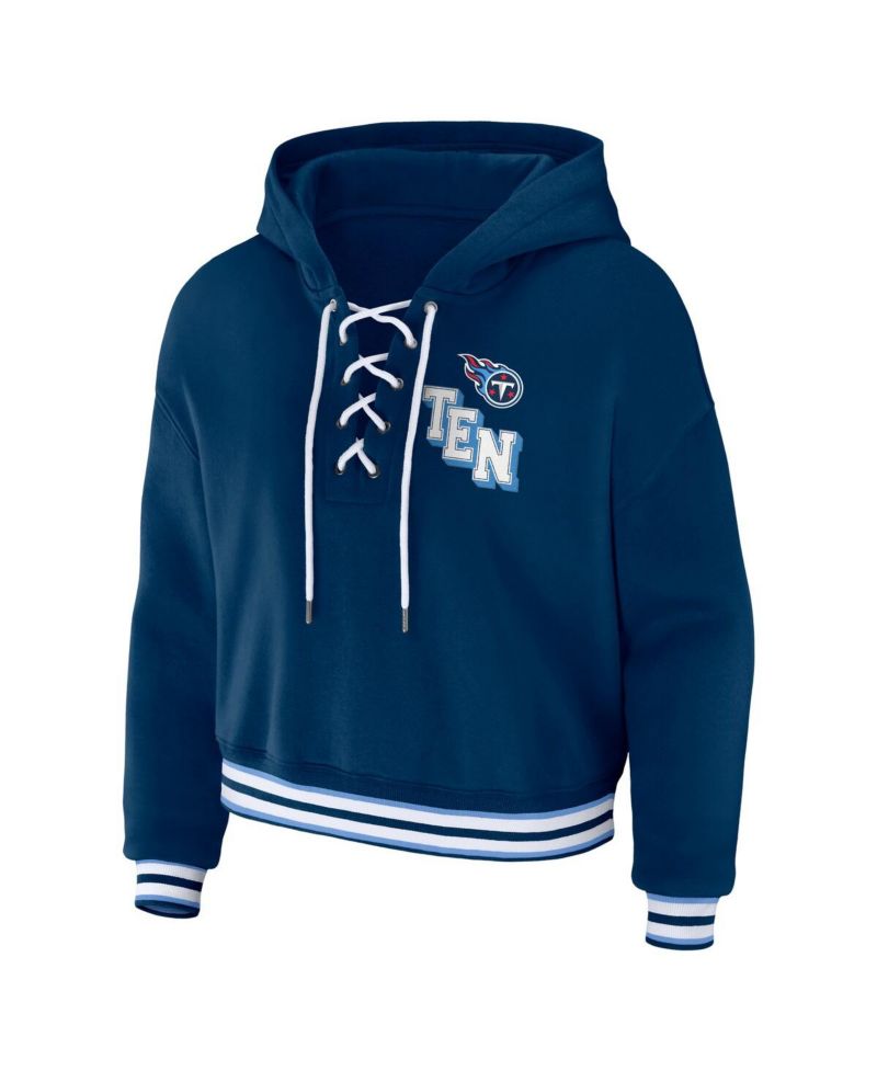 Women's Navy Tennessee Titans Lace-up Pullover Hoodie