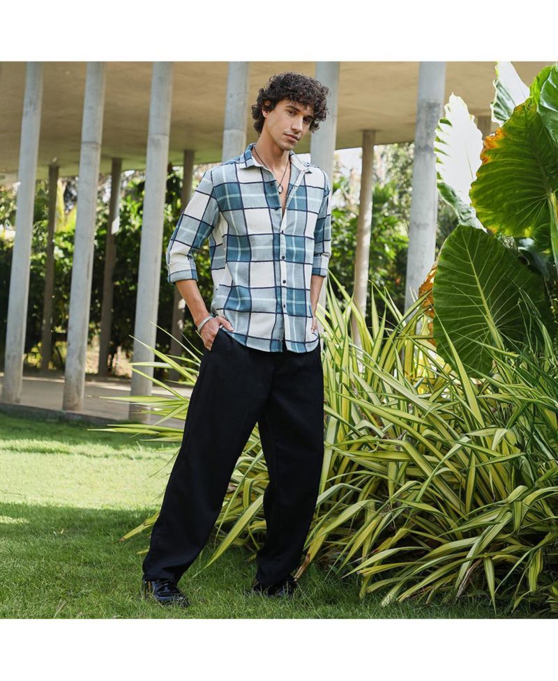 Men's Steel Blue Overlaping Check Shirt