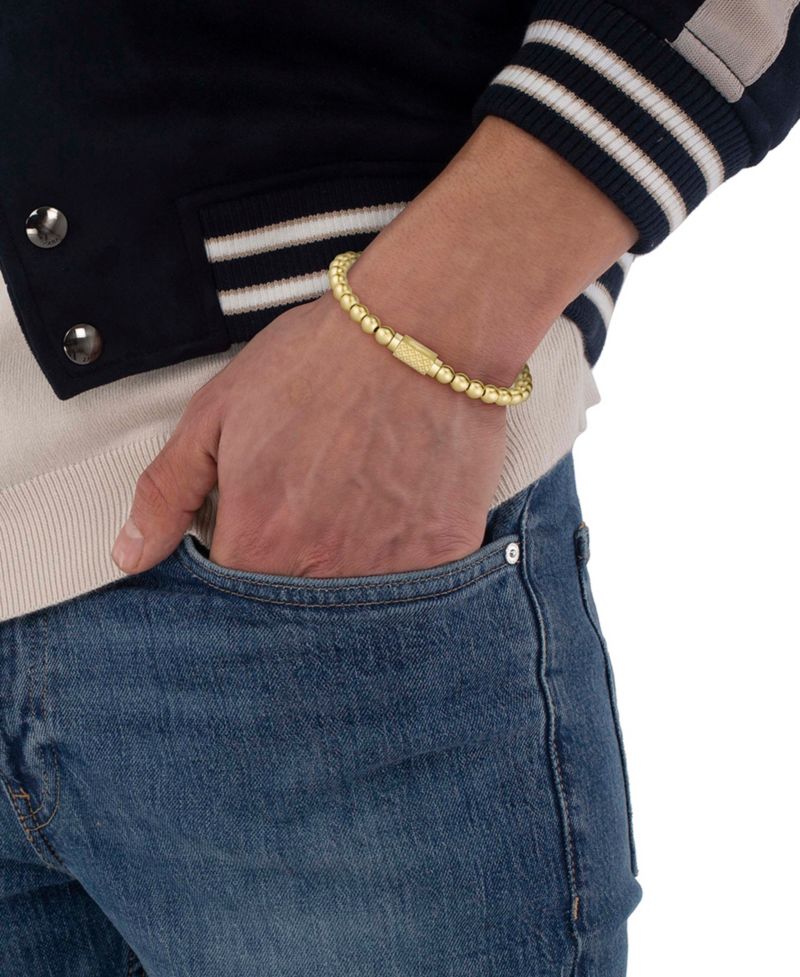 Men's Gold-Tone Stainless Steel Semi-Precious Stone Matchpoint Beaded Bracelet