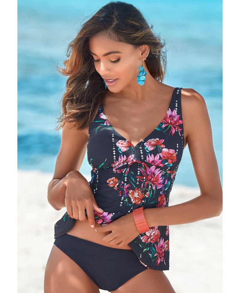 Women's Floral Print Everyday Comfort Ruched Underwire Tankini Top