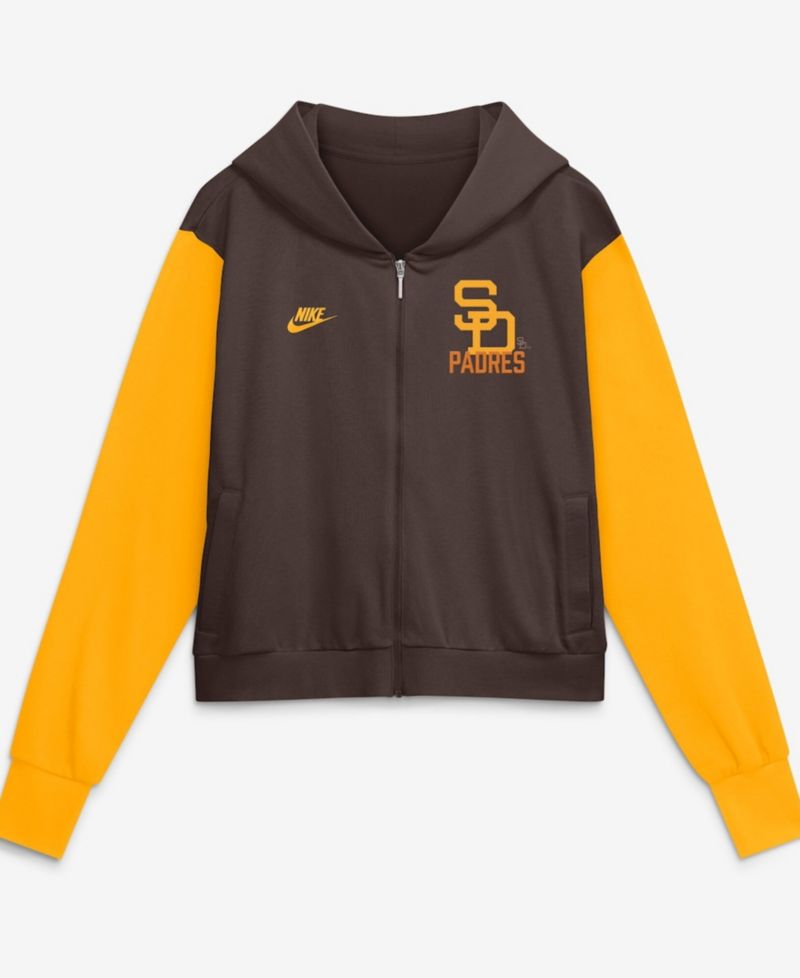 Women's Brown/Gold San Diego Padres Cooperstown Collection Cropped Full-Zip Hoodie