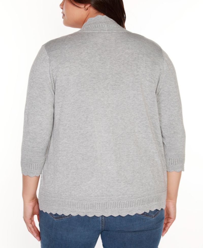 Plus Size 3/4-Sleeve Scalloped-Edge Cardigan