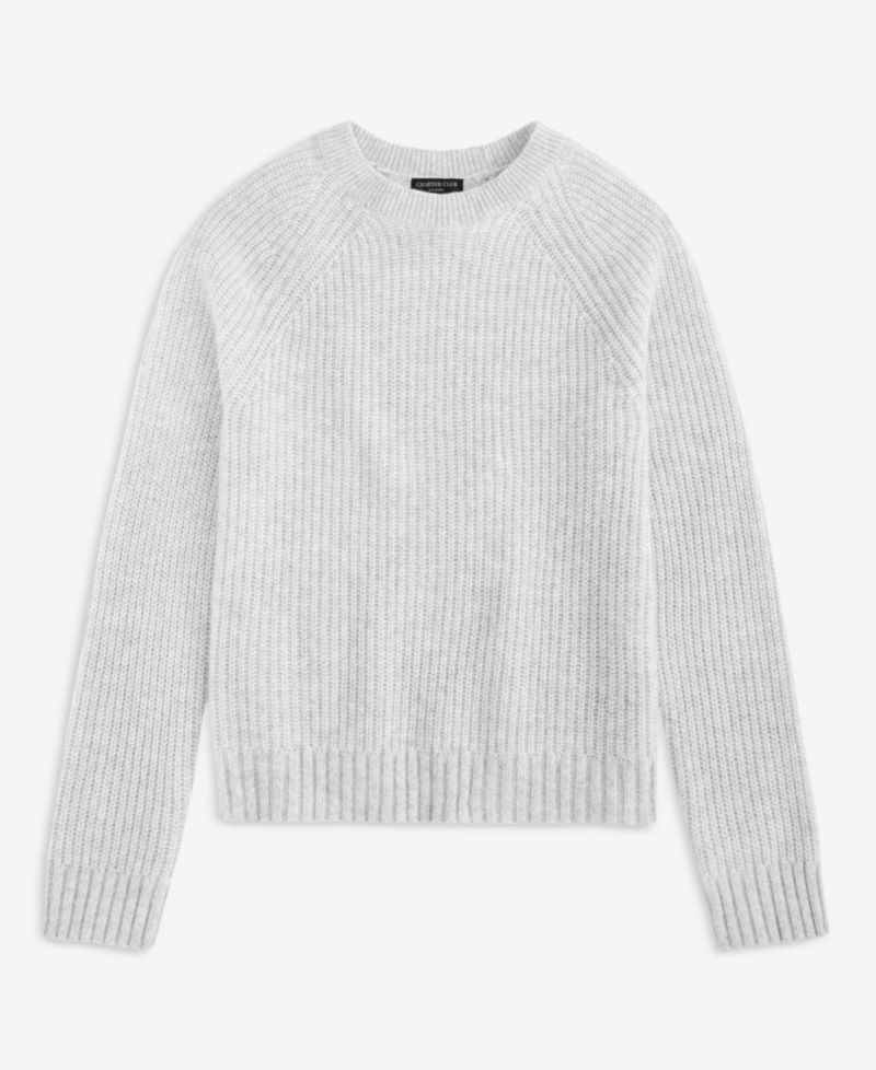Plus Size 100% Cashmere Shaker Stitch Crewneck Sweater