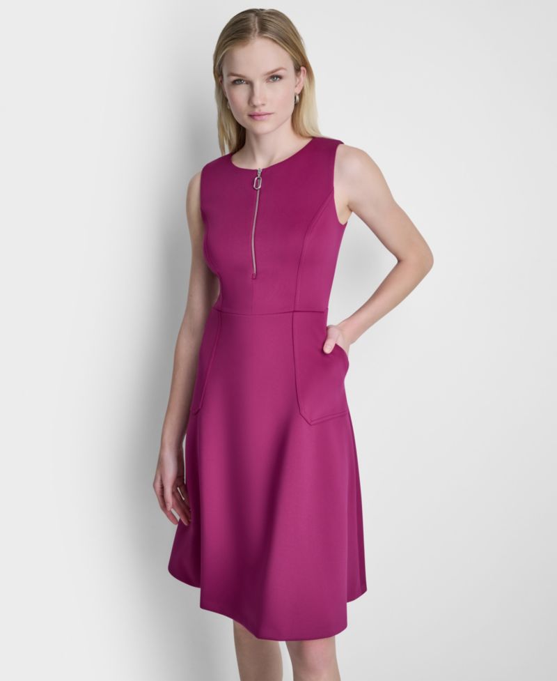 Women's Sleeveless Zip-Front Crewneck Dress